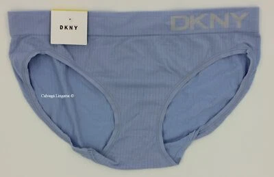 NUEVO CON ETIQUETAS DKNY DK8235 "Rib Knit" Viscosa Logotipo Sin Costuras Calzoncillo de Bikini, Azul Foto 1 de 3