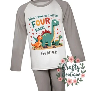 Personalised Pjs Pajamas Nightwear Dinosaur 4th Birthday Wake Up Four - 1138 - Picture 1 of 2