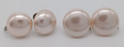 Pink Faux Pearl Button Earrings Set Of 2 Screw Back Silver Tone Japan Vintage