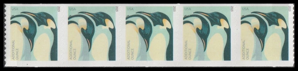 US 4990 Penguins additional ounce coil strip 5 MNH 2015 - Image 1 of 1