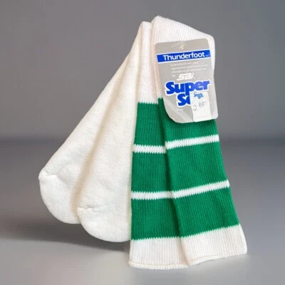 Calcetines Tubo Orlon Acrílico 9-15 De Colección Años 80 Blanco Verde Nuevo de Lote Antiguo Thunderfoot EE. UU. SAI Foto 1 de 4