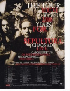 1994 Sepultura Album Print-Anzeige / "Chaos A.D." mit Tourdaten 1994 - Bild 1 von 1