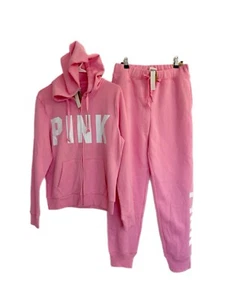 Victoria's Secret PINK Everyday Fleece Hoodie Relaxed Jogger Set Pink Sz S/M - Picture 1 of 5