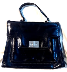 Cartera de mano Simply Vera Wang charol negra hecha por el hombre de cuero 11" x 13" - Imagen 1 de 6