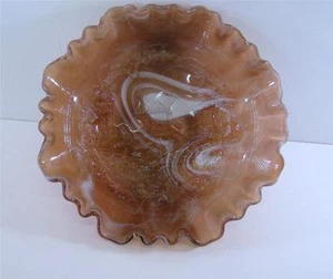 IMPERIAL GLASS CARAMEL WHITE ROUND CRIMPED BOWL WINDMILL GORGEOUS DEPRESSION - Picture 1 of 1