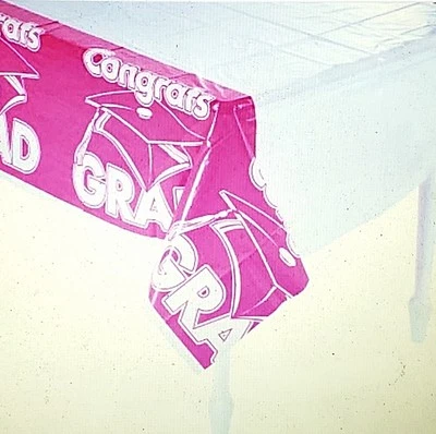  粉色毕业塑料桌布防水桌布桌布 54 英寸×108  — 第 1/2 张图片