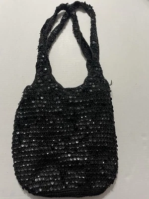 Crochet Sequin Black Purse Bag Unbranded Flaw - Image 1 of 4