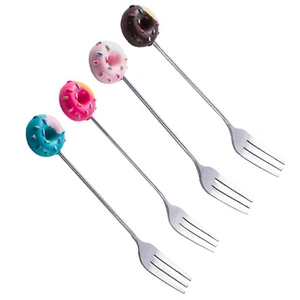 Tenedor de ensalada de acero inoxidable 4 piezas azúcar divertido pastel pan tenedores azúcar cucharas divertidas - Imagen 1 de 10