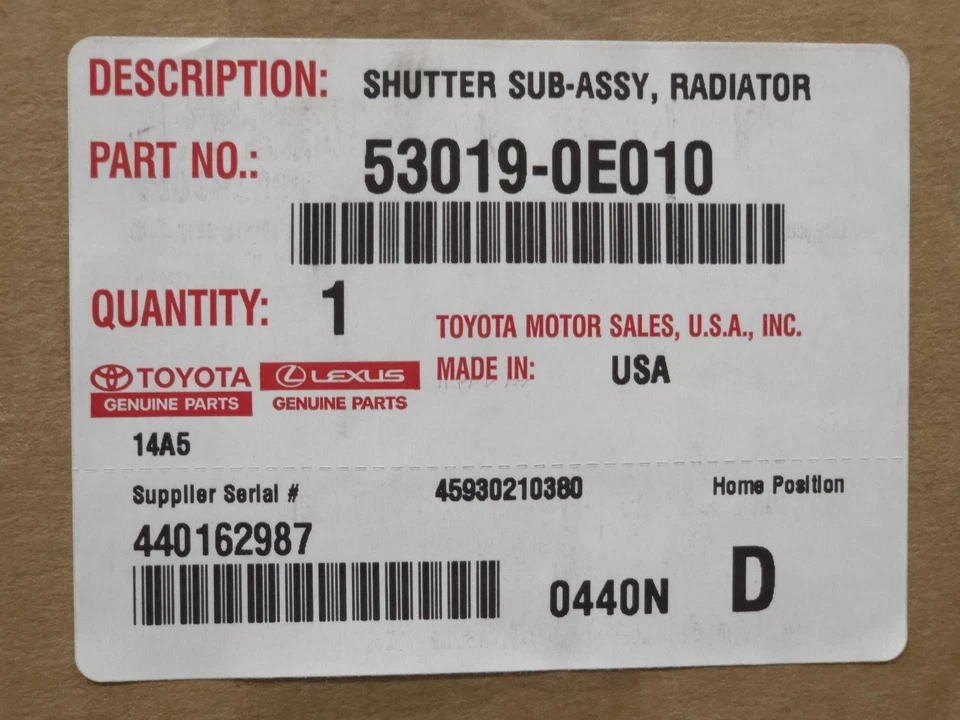 Original OEM Toyota 53019-0E010 obturador de radiador subconjunto Highlander 2020-21 2,5 L Foto 1 de 1