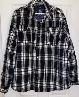 Chaqueta de abrigo para hombre American Rag Snap negra a cuadros talla XL parches en el codo Foto 1 de 4