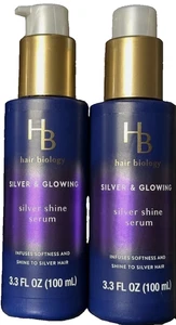 Lot of 2 HB Hair Biology Silver & Glowing Silver Shine Serum for Gray Hair 3.3oz - Picture 1 of 1