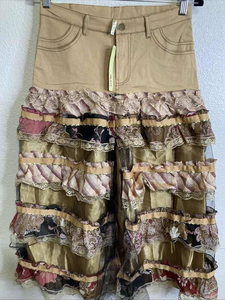 Falda Midi Y2K Floral Encaje Forrada en Niveles Transparente Boho Festival Goblincore Talla M Foto 1 de 4