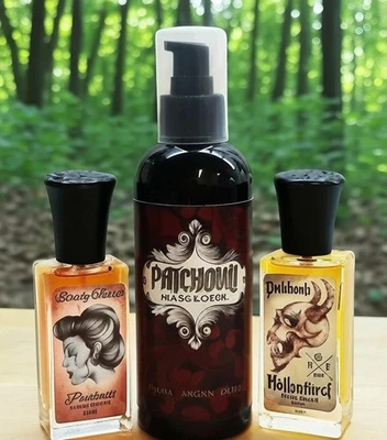 MARKENLOS Patchouli Set Massageöl 200ml + 2x30ml Eau de Parfum Unisex Kultduft Gothic Neu