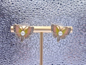 Pendientes Libélula Vintage Butterfy RETRO Esmalte Imitación Perla Únicos HERMOSOS - Imagen 1 de 4