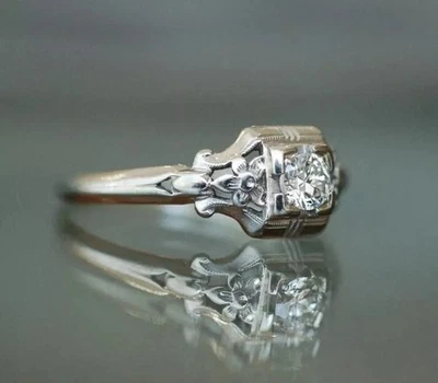 Art Deco Lab Created Diamond Antique Woman Wedding Ring In 14K White Gold Finish - Image 1 of 4