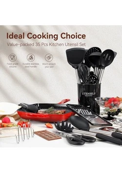 Utensilios de cocina de silicona con soporte, juego de espátulas con mango de acero inoxidable Foto 1 de 4