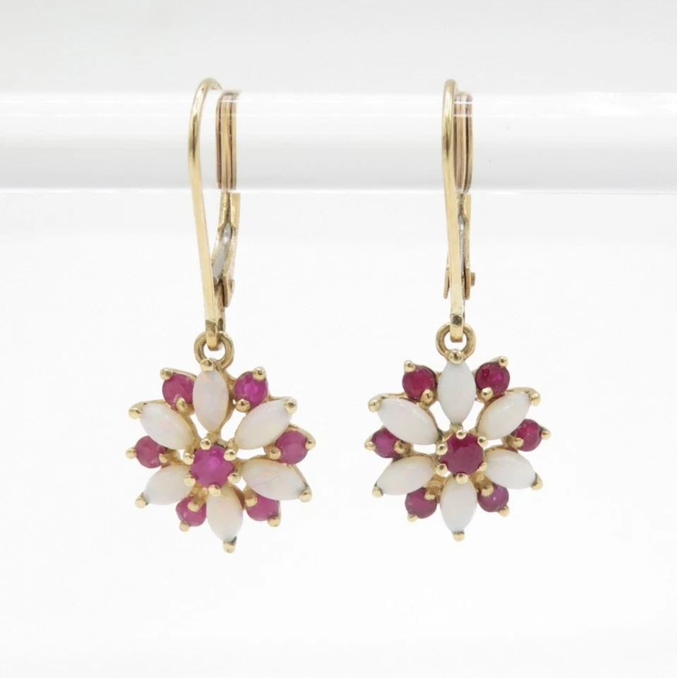 Gorgeous 9ct Gold Opal And Ruby Lever Back Earrings - Image 1 of 4