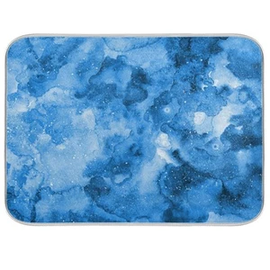 Absorbent Dish Drying Mat for Kitchen Counter - Blue Watercolor Microfiber Pad - Picture 1 of 7