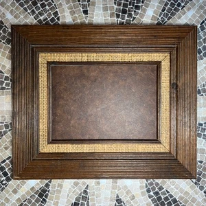 Vintage Wood Picture Frame Brown/Beige Linen Trim 11.5” x 9.5” - Picture 1 of 8
