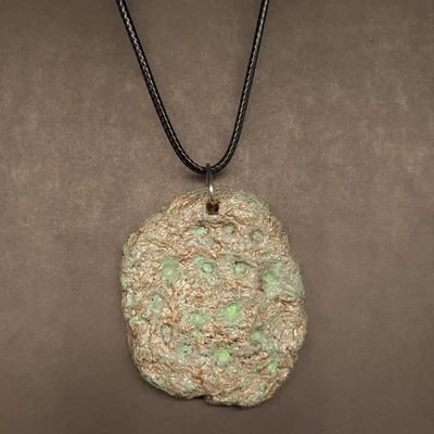 Paper Mache Clay Bronze Tone Color Aged Patina Pendant Necklace - Image 1 of 4