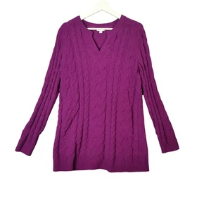 J Jill Chenille Tejido con Cable Cuello en V Suéter Túnica Púrpura Mujer Grande Alto Suave - Imagen 1 de 8