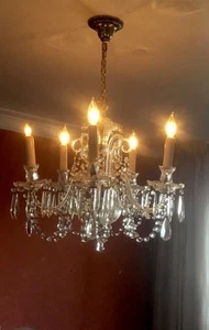 Vintage Mid-Century 5 Arm Crystal Chandelier Candlelight 18” H x 32”W VG Cond - Picture 1 of 12
