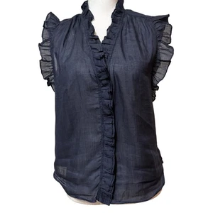 Camicetta FRAME blu navy scuro con volant davanti senza maniche e bottoni taglia S oversize - Foto 1 di 6