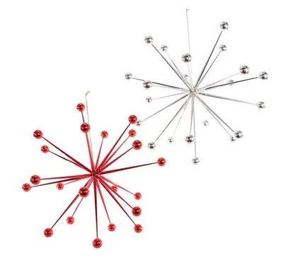 Juego de 2 estatuillas colgantes Atomic Bursts rojas plateadas vacaciones de Navidad de 17 pulgadas Foto 1 de 2