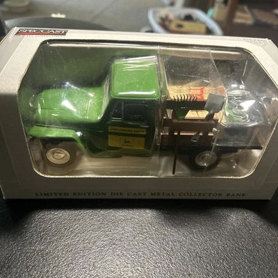SpecCast 1953 Willy’s Jeep Stake Bed Truck John Deere Bank- 1/25  - Image 1 of 4