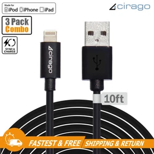 3Pack 10ft USB to Lightning MFi Certified Data Cable Charge/Sync Cord for Apple - Picture 1 of 5