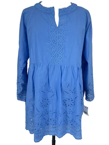 NWT Calessa Women’s Plus Size 2X Blue Embroidered Shirt Cotton 3/4 Flare Sleeves - Picture 1 of 11