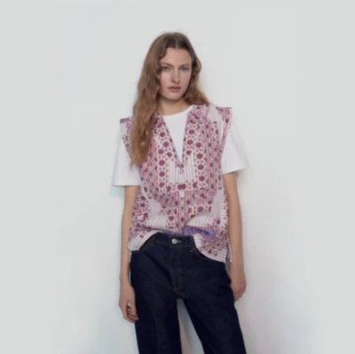 Zara Multicolor Embroidered V-neck Printed Quilted Vest Top  Size: S EUC Foto 1 de 4