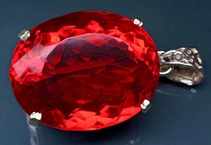 Piedra preciosa de corte ovalado solitario de plata alemana de topacio rojo brasileño de 100+ quilates - Imagen 1 de 9