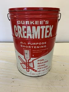 Vintage Durkee’s Creamtex 50# Shortening Can w/Lid & 2 Handles ~ Red Label Tin - Picture 1 of 11