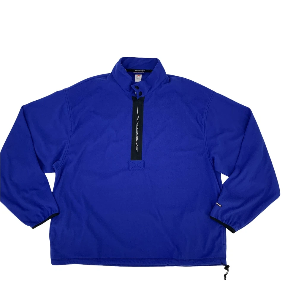 Suéter masculino vintage Speedo lã tamanho XL azul colarinho de pressão 1/2 zíper pescoço simulado anos 90 - Imagem 1 de 4
