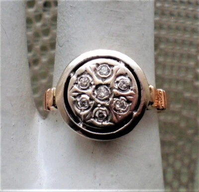 Vintage Russian Style 14K 585 Rose Pink White Gold Genuine Diamond Cluster RING Foto 1 de 4