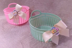 Basket Container Candy Holder Plastic Round Green Orange 2 Piece New - Picture 1 of 8