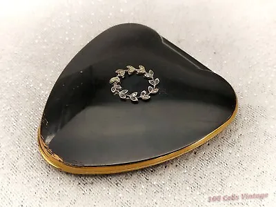 Kigu Enameled Shiny Black Heart Shaped-Vintage Ladies Powder Compact -8cm • 32.44€