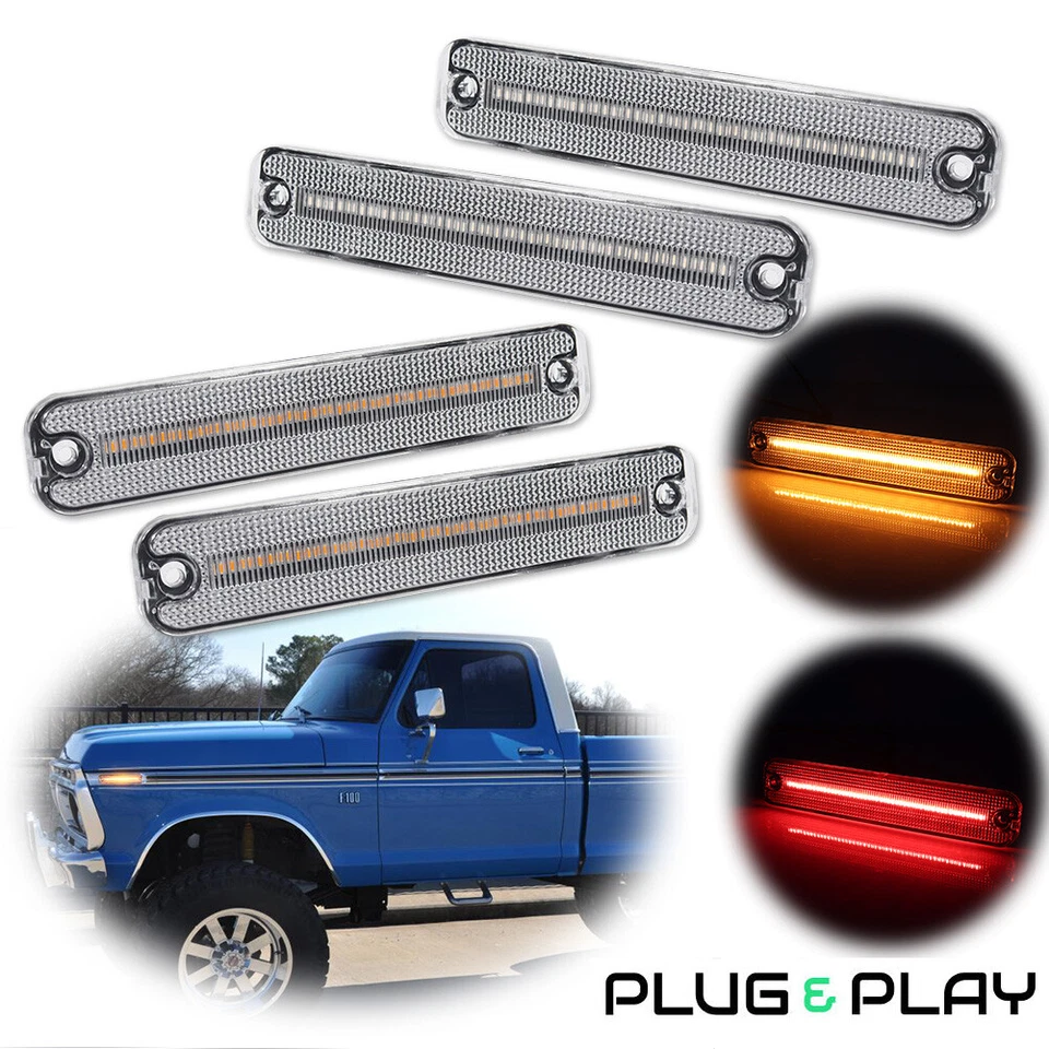 Luzes indicadoras laterais de LED dianteiras e traseiras transparentes 4 peças para Ford F TRUCK BRONCO ECONOMOLINE - Imagem 1 de 4