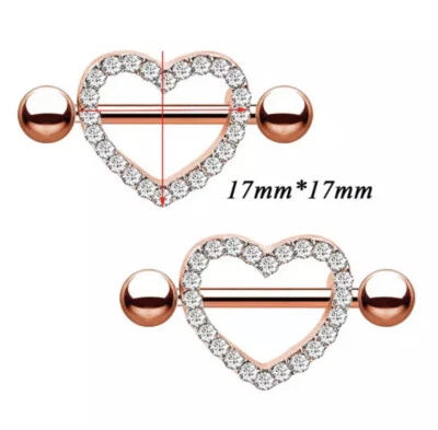 Anillo de oro rosa plata rosa azul estrás corazón pezón joyería corporal barra 1-4 Foto 1 de 3