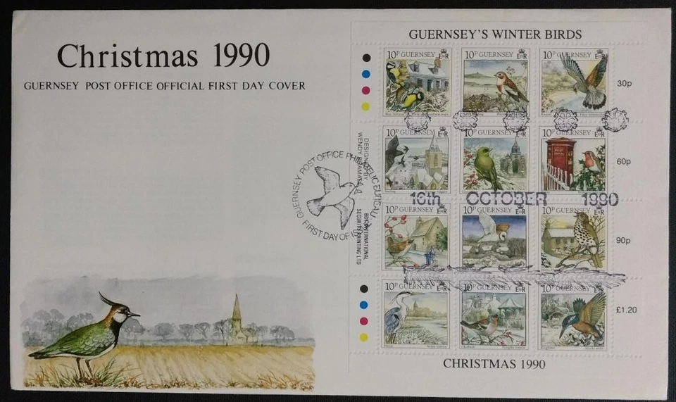134. GUERNSEY 1990 STAMP S/S CHRISTMAS, WINTER BIRDS FDC - Image 1 of 1