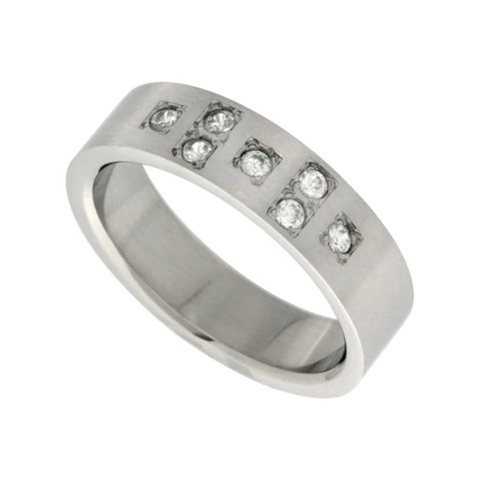 Хирургическая сталь кубический цирконий 7-камень крест кольцо 6 мм обручальное кольцо, размеры 8-14 - Изображение 1 из 1