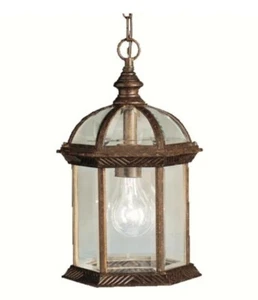 KICHLER  9835TZ Tannery Bronze Frame Clear Beveled Glass Outdoor 1-Light Pendant - Picture 1 of 4