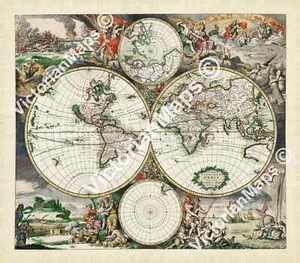 early antique World Map island California old decorative 1689 art print poster - Picture 1 of 7