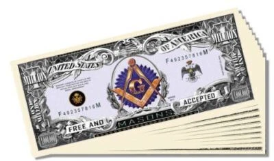 Set of 10 Freemason Masonic Novelty Million Dollar Bills with 1 Bonus Clear Prot - Image 1 of 3