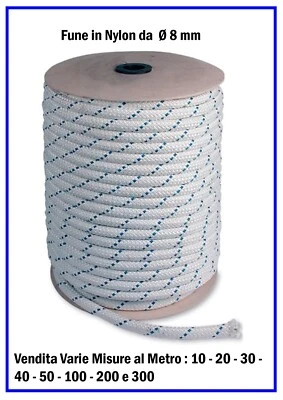 Fune Corda Rigida Intrecciata  in Nylon da  Nautica per Teli Teloni da Ø 8mm - Immagine 1 di 2