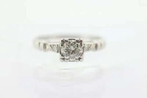 Art Deco Diamond Solitaire Ring. Platinum 1/2ct diamond Square setting Band - Picture 1 of 5