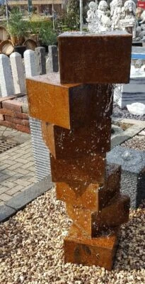 Würfeltreppe Cortenstahl Roststahl 100 cm Säulenbrunnen Gartenbrunnen - Bild 1 von 2