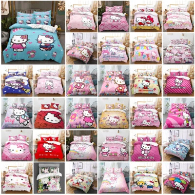 Hello Cute Kitty Duvet Quilt Cover Bed Set Pillowcase Single Double Queen King - image 1 of 4