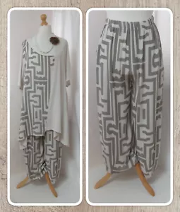 BNWT, LAGENLOOK, BEIGE & MOCHA, ABSTRACT PATTERN, COTTON, HAREM PANTS, OSFA PLUS - Picture 1 of 16